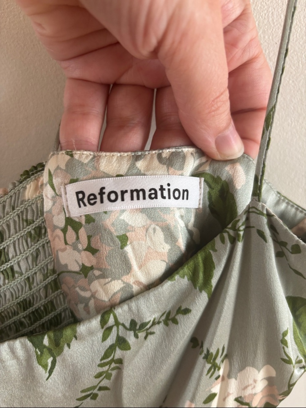 Reformation• 100% silk - sage green maxi dress with creamy white flowers. - Picture 6 of 7